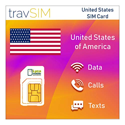 travSIM - Tarjeta SIM Prepagada Lycamobile para EE.UU. (Incluyendo Hawaii & Puerto Rico) - 15 GB de Datos 3G/4G/LTE Móvil, Llamadas Nacionales e internacionales ilimitadas + Texto - Válido 30 días