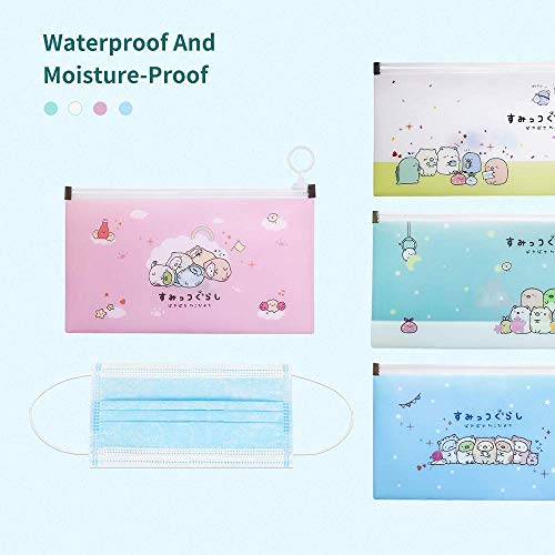 TREEMEN 4 Paquetes de Organizador de Cubiertas Faciales,Bolsa de Almacenamiento con Cremallera de Máscara,Envase Cosmético Reutilizable, Corner Bio-Plastic Clamp