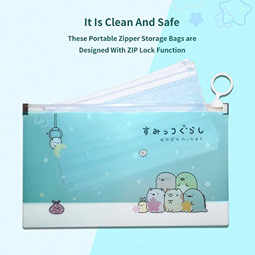 TREEMEN 4 Paquetes de Organizador de Cubiertas Faciales,Bolsa de Almacenamiento con Cremallera de Máscara,Envase Cosmético Reutilizable, Corner Bio-Plastic Clamp