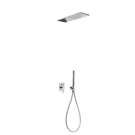 Tres Griferia - Kit De Ducha Monomando Empotrado Max Con Cierre Y Regulación De Caudal.
· Cuerpo Empotrado Incluido
· Rociador Ducha Inox A Pared 160X550 Mm. (299.903.03). 
· Soporte Con Toma Pared (061.182.01). 
· Ducha Móvil Anticalcárea (034.116.01). 
