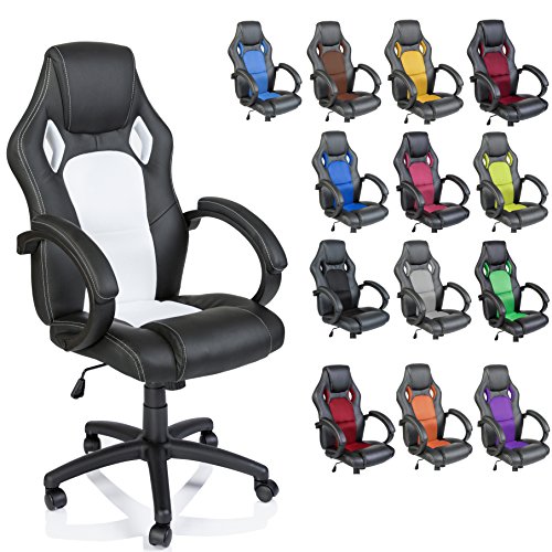 TRESKO Silla giratoria de oficina Sillón de escritorio Racing, silla Gaming ergonómica, cilindro neumático certificado por SGS (Negro/Blanco)