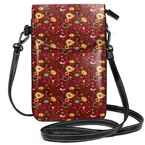 Trista Bauer Crossbody de Monedero de teléfono Celular pequeño para Mujeres, años 50 Composición Inspirada de Formas abstractas sobre Fondo Punteado Oscuro