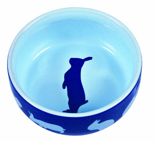 TRIXIE 60733 - Comedero Cerámica, Conejo, 250 ml, ø11 cm, Pequeños Mamíferos, Azul