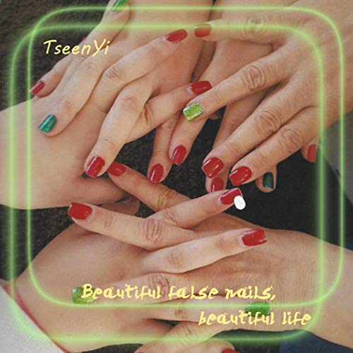 TseenYi Uñas Postizas Rojo Cereza Color Sólido Cuadrado Cubierta Completa Uñas Postizas para Mujeres y Niñas （24 piezas）