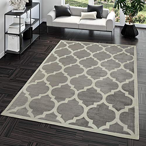 TT Home Alfombra De Salón Moderna De Pelo Corto Diseño Marroquí para Interior En Gris, Größe:200x280 cm