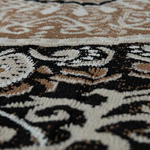 TT Home Alfombra Pelo Corto Económica Fácil Limpiar Diseño Meandro Oriental Beige Marrón, Größe:160x220 cm
