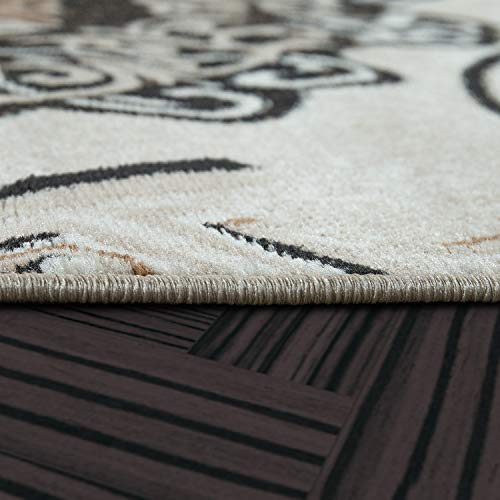 TT Home Alfombra Pelo Corto Económica Fácil Limpiar Diseño Meandro Oriental Beige Marrón, Größe:160x220 cm