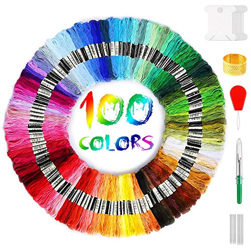 TTCOTOKE Hilos de Bordar, Hilo Punto de Cruz de Algodón, 123 Piezas Bordado Kit de Hilos, Hilos para Hacer Pulseras, Línea de Costura Coser Hilos Conjunto de Agujas Bordado