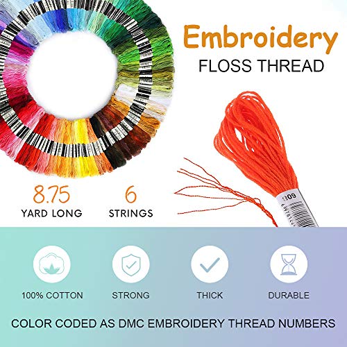 TTCOTOKE Hilos de Bordar, Hilo Punto de Cruz de Algodón, 123 Piezas Bordado Kit de Hilos, Hilos para Hacer Pulseras, Línea de Costura Coser Hilos Conjunto de Agujas Bordado