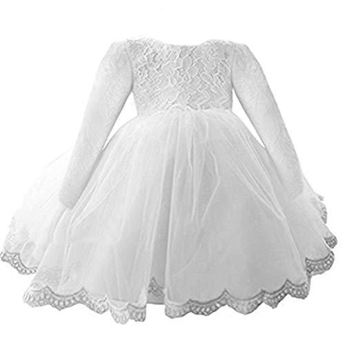 TTYAOVO Vestido de Tul de Manga Larga de la Boda de la Dama de Honor de la Princesa de Las Muchachas del Bebé 5-6 Años Blanco
