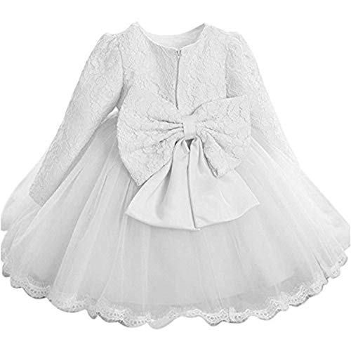 TTYAOVO Vestido de Tul de Manga Larga de la Boda de la Dama de Honor de la Princesa de Las Muchachas del Bebé 5-6 Años Blanco