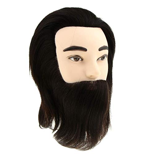 Tubayia - Cabeza de maniquí masculino con cabello y barba, cabezal de entrenamiento con trípode, 100% pelo real