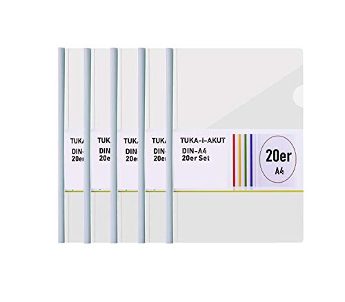 TUKA-i-AKUT 20pz PP Carpeta de Barra Deslizante, A4 Transparentes Carpeta de Sujeción, Carpetas Estilo Dossier de Documentos, 20 Unidades, Barra Deslizante Blanco, TKD8040-white-20x