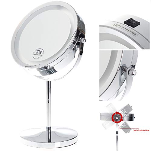 TUKA LED Espejos Maquillaje, 10x aumentos, afeitarse Espejos para baño de Mesa, Doble Cara Espejos Escritorio Espejo de Luz con Energía de la Batería, TKD3145-10x