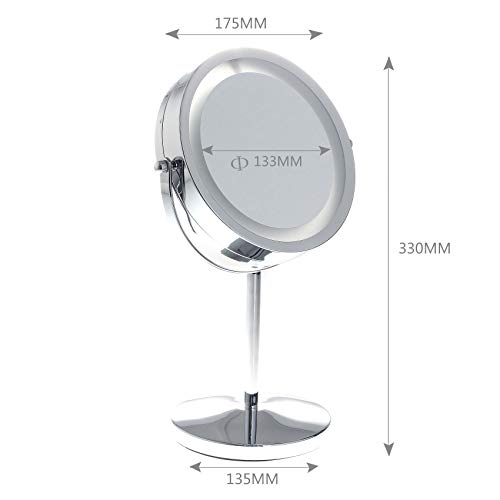 TUKA LED Espejos Maquillaje, 10x aumentos, afeitarse Espejos para baño de Mesa, Doble Cara Espejos Escritorio Espejo de Luz con Energía de la Batería, TKD3145-10x