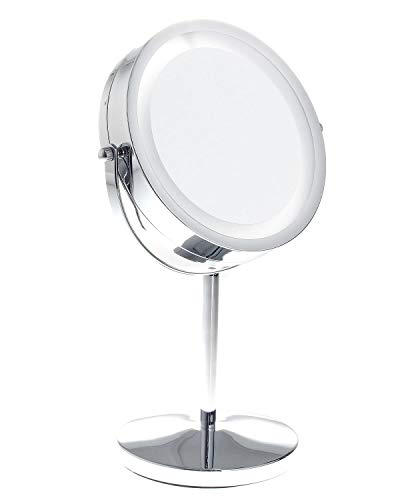 10x aumentos TUKA LED Espejos Maquillaje afeitarse Espejos para baño de Mesa Doble Cara Espejos Escritorio Espejo de Luz con Energía de la Batería TKD3145-10x 