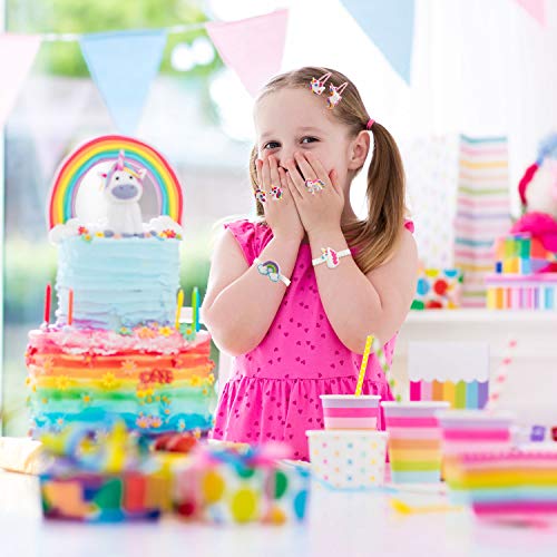 TUPARKA 52Pcs Unicorn Party Bags Fillers, Unicorn Keychains, Anillos, Pulseras, Collar, Pinzas para el Cabello para Niñas Niños Unicornio Artículos para Fiestas de cumpleaños