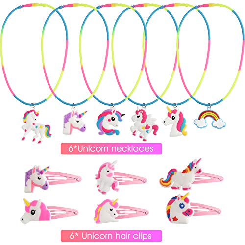 TUPARKA 52Pcs Unicorn Party Bags Fillers, Unicorn Keychains, Anillos, Pulseras, Collar, Pinzas para el Cabello para Niñas Niños Unicornio Artículos para Fiestas de cumpleaños
