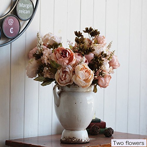 Turelifes Vintage ramo de flores de peonia rosa, artificiales, para boda decoración para el hogar