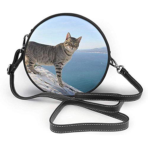 TURFED Bolso de hombro redondo de PU Classic Cat Feline Calpe Alicante España Crossbody Bag