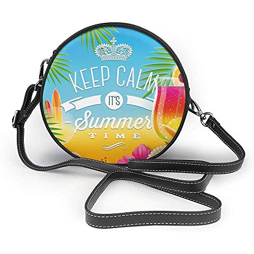 TURFED Bolso de hombro redondo de PU Playa Su horario de verano Arreglo tropical colorido Surfing Holiday Exotic Palm Tree Pattern Bolso de hombro