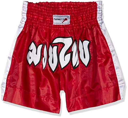 TurnerMAX Pantalones Cortos de Boxeo tailandeses Muay Thai Kickboxing, Artes Marciales, Contacto, poliéster, Rojo, Talla Grande