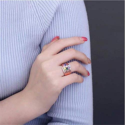 TWinkle Anillo Familiar Personalizado con 7 Nombre y corazón Birthstone Regalo del día de la Madre para mamá Abuela(Oro rosa-14.5)