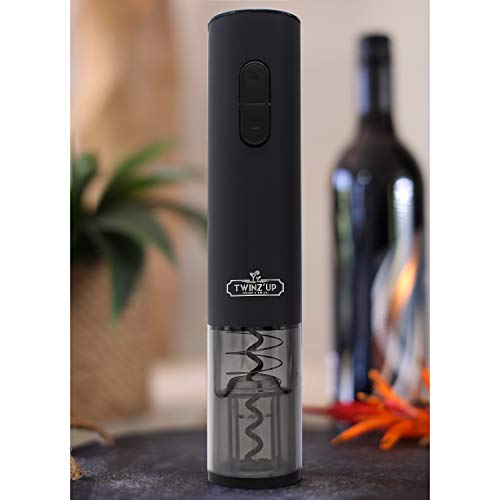 Twinz'up - Sacacorchos Eléctrico Inalámbrico - Estuche Premium con Cortador de Cápsulas y Base de Recarga - Profesional Automatico Abrelatas de Vino - El Regalo Ideal - Abridor Botellas - Negro