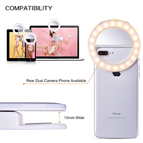 TYCKA Luz del Anillo 40 LED Ideal para Selfie, Dimmable luz cálida y Blanco frío, Enganche Tipo Clip y diseño Recargable,Ultra-Brillante, para la fotografía teléfonos Inteligentes(de Carga USB)