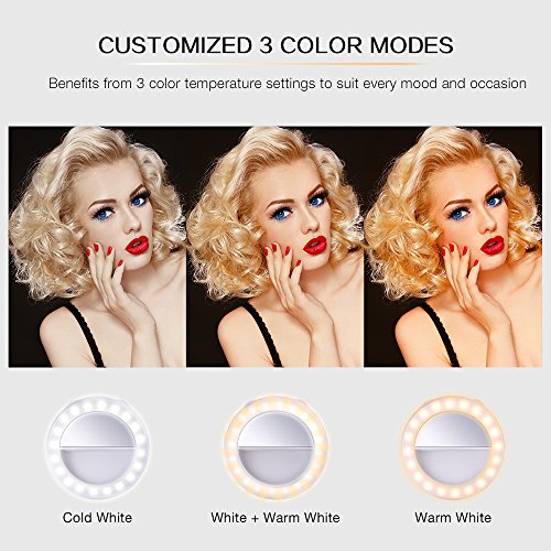 TYCKA Luz del Anillo 40 LED Ideal para Selfie, Dimmable luz cálida y Blanco frío, Enganche Tipo Clip y diseño Recargable,Ultra-Brillante, para la fotografía teléfonos Inteligentes(de Carga USB)