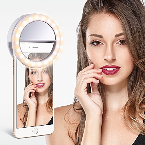 TYCKA Luz del Anillo 40 LED Ideal para Selfie, Dimmable luz cálida y Blanco frío, Enganche Tipo Clip y diseño Recargable,Ultra-Brillante, para la fotografía teléfonos Inteligentes(de Carga USB)