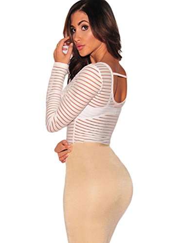 TYERY Tight-Guarnición De Manga Larga del Perfil Hueco De La Entrepierna Abierta Pijama Pieza,Blanco,S
