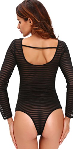 TYERY Tight-Guarnición De Manga Larga Del Perfil Hueco De La Entrepierna Abierta Pijama Pieza,negro,S