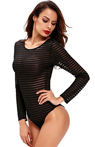 TYERY Tight-Guarnición De Manga Larga Del Perfil Hueco De La Entrepierna Abierta Pijama Pieza,negro,S