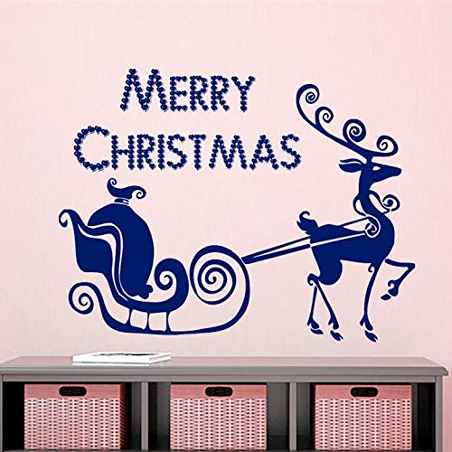 TYLPK Merry Christmas Quotes Wall Decal Reno con carro Merry Christmas Wall Stickers Home kIDS Dormitorio Arte Decoración Mural