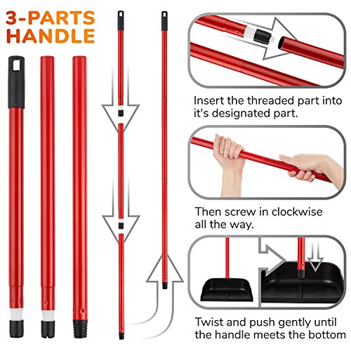 Tyroler Recogedor con Mango Largo Mágico de Caucho Natural Sólido de 105 cm con 3 Partes - Diseño de Pie - Vale para Cualquier Escoba o Cepillo de Mano - Los Mejores Recogedores para el Hogar Lobby