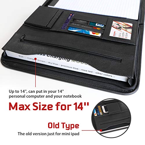 Tyson Carpeta Organizadora Personal de Viaje con Cierre de Cremallera con Panel de Escritura Bolsillos y Titulares de Tarjetas para el Documento de Curriculum Vitae y Cuaderno (Negro)