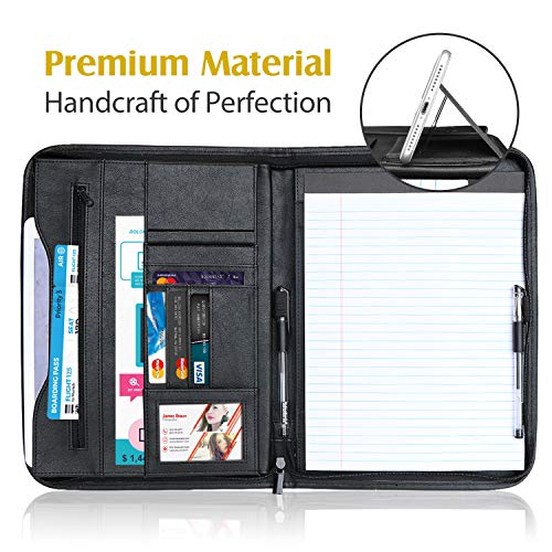 Tyson Carpeta Organizadora Personal de Viaje con Cierre de Cremallera con Panel de Escritura Bolsillos y Titulares de Tarjetas para el Documento de Curriculum Vitae y Cuaderno (Negro)