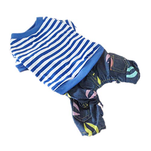 U/A Camiseta de Cuatro Patas de Mezclilla a Rayas para Mascotas Abrigo de Peluche