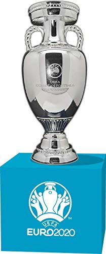 UEFA Euro 2020 Trophy Replica (45 mm) on Wooden Pedestal, Unisex-Adult, Grey and Blue, 45mm