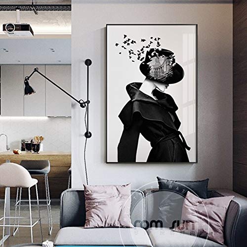 UIOLK Abstracto Misterioso Labios Rojos Dama Lienzo Pintura Moda Cartel Imprimir Sala de Estar Dormitorio Arte Pared Arte Imagen decoración