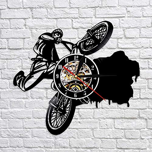 UIOLK Ciclismo BMX Reloj Deportivo Disco de Vinilo Reloj de Pared Bicicleta Colgante de Pared decoración artística para Sala de Estar
