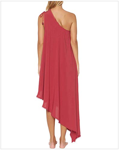 UIOP Blusa de Bikini, Junto al mar, Vacaciones, Playa, Cuello Diagonal de una Sola Pieza, sin Mangas Sueltas, Falda Irregular, Tallas de Mujer (S-L),Red,S