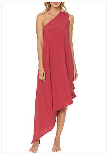 UIOP Blusa de Bikini, Junto al mar, Vacaciones, Playa, Cuello Diagonal de una Sola Pieza, sin Mangas Sueltas, Falda Irregular, Tallas de Mujer (S-L),Red,S