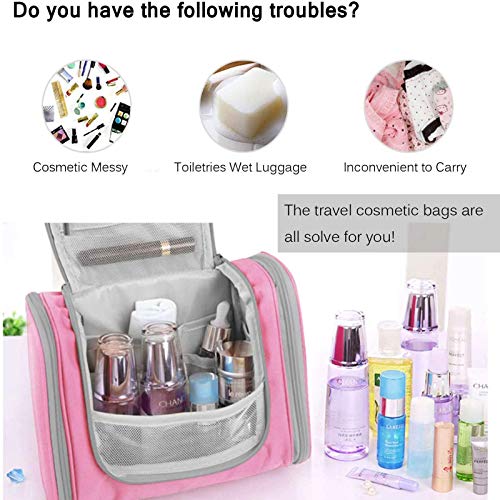 UKEER Bolsas de Aseo Impermeable Neceser de Viaje con Gancho, Organizador de Cosmético Plegable para Mujer y Hombre, Viajar y Organizar Accesorios de Baño, Cosméticos-XXL (Rosa)