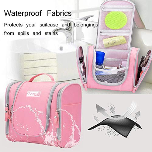 UKEER Bolsas de Aseo Impermeable Neceser de Viaje con Gancho, Organizador de Cosmético Plegable para Mujer y Hombre, Viajar y Organizar Accesorios de Baño, Cosméticos-XXL (Rosa)
