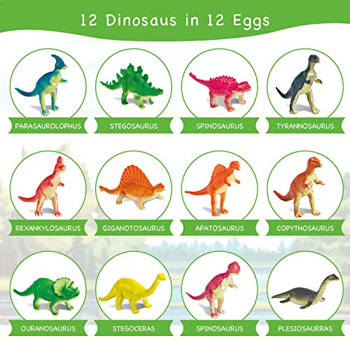 Ulikey 12PCS Dinosaur Eggs, Huevos de Dinosaurio de Kit de Excavación, Descubre 12 Dinosaurios Diferentes, Dino Egg Dig Kit, Fiesta de Pascua de Juguete Stem Juguetes Educativos para Niños