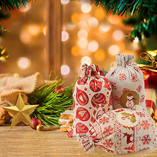 Ulikey Set de 24 Calendario de Adviento, Calendario de Adviento Navidad, Calendario de Adviento para llenar Bolsa DIY Bolsa para Regalo Bolsas de Yute para Rellenar 1-24 Adhesivos