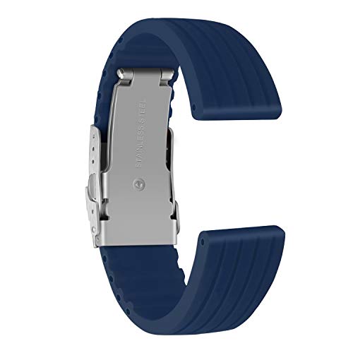 Ullchro Correa Reloj Calidad Alta Recambios Correa Relojes Caucho Stripe Pattern - 16mm, 18mm, 20mm, 22mm, 24mm Silicona Correa Reloj con Acero Inoxidable Hebilla desplegable (24mm, Azul)