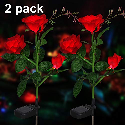 Ulmisfee Luces Solares de Jardín Luz de Estaca Rosa Solar Luces de Camino Luces Decoradas de Jardín Patio al Aire Libre para Festivales Navidades (Red, 2 PCS)